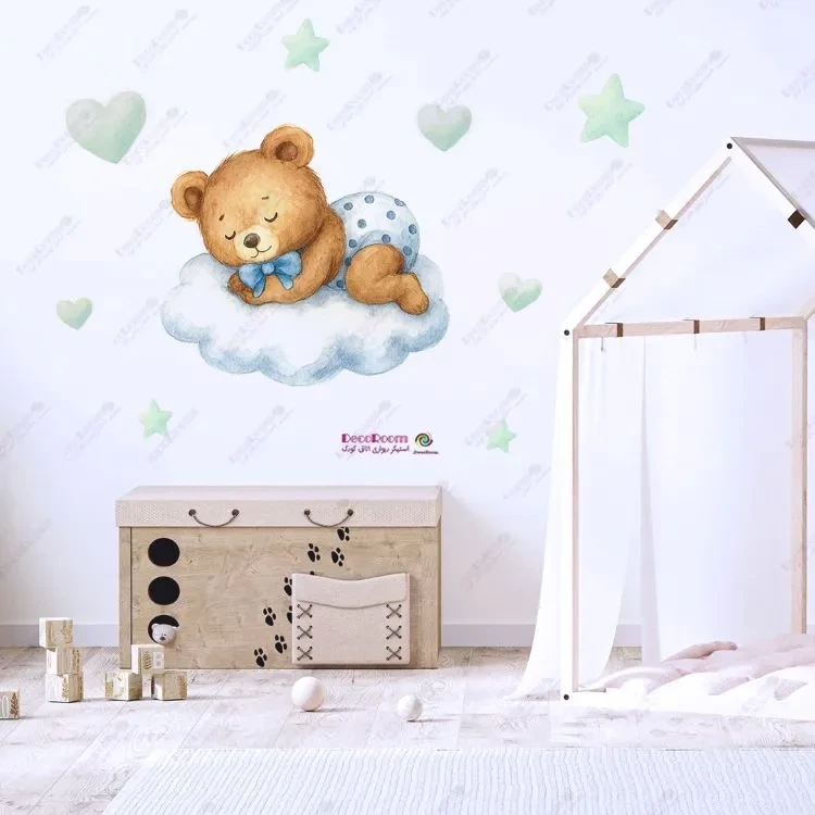 استیکر دیواری خرس خوابیده بر ابر (پسر)