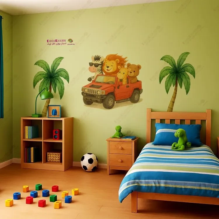 استیکر دیواری آبرنگی حیوانات ماشین سوار - هامر